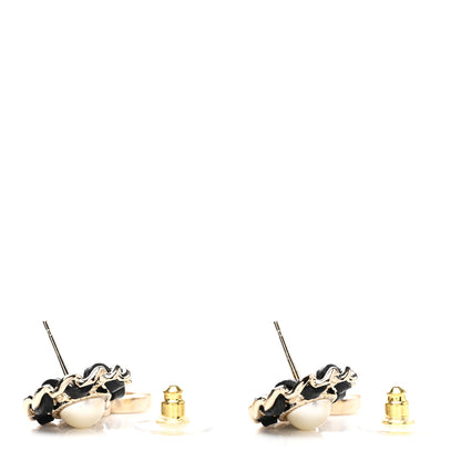 Chanel Pearl Lambskin Crystal CC Drop Earrings Gold White Black Gold White Black 3 of 5