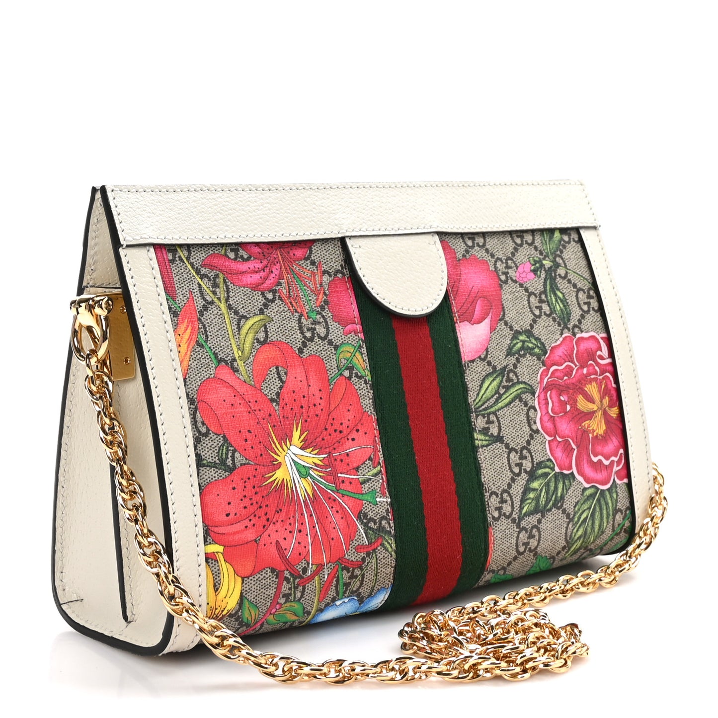 GG Supreme Monogram Flora Web Small Ophidia Chain Shoulder Bag White