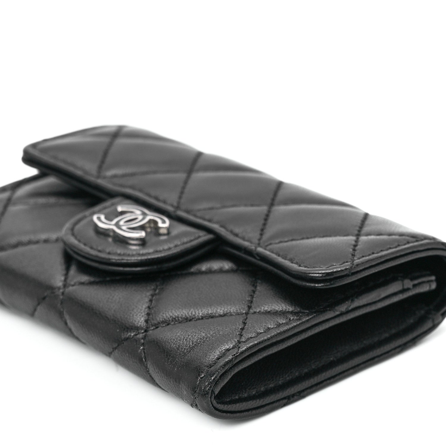 Chanel Lambskin Quilted Glitter CC Flap Card Holder Wallet Black 11 of 12