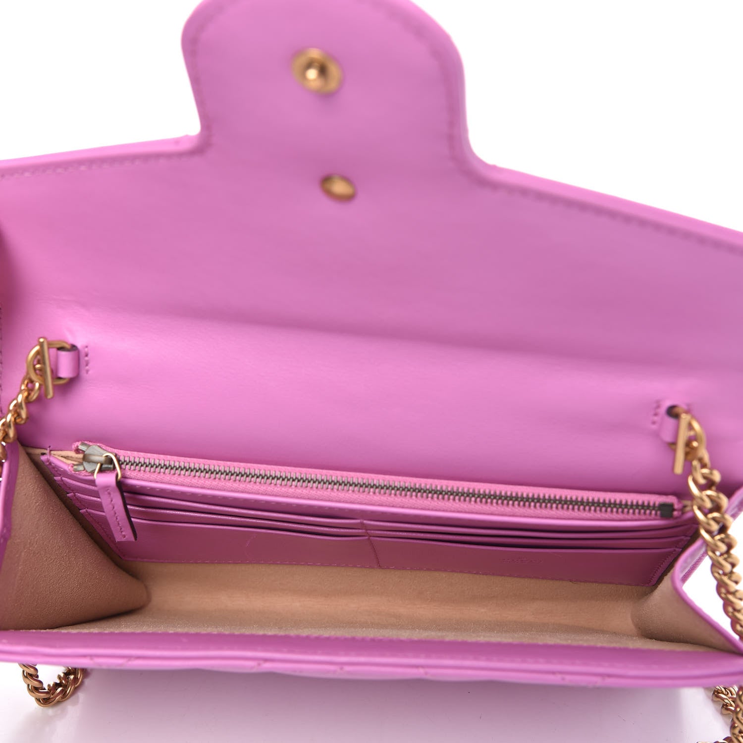 Gucci Calfskin Matelasse Mini GG Marmont Chain Wallet Candy Mousse 5 of 9