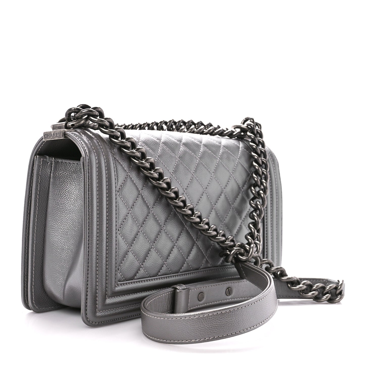 Metallic Caviar Quilted Medium Boy Flap Silver