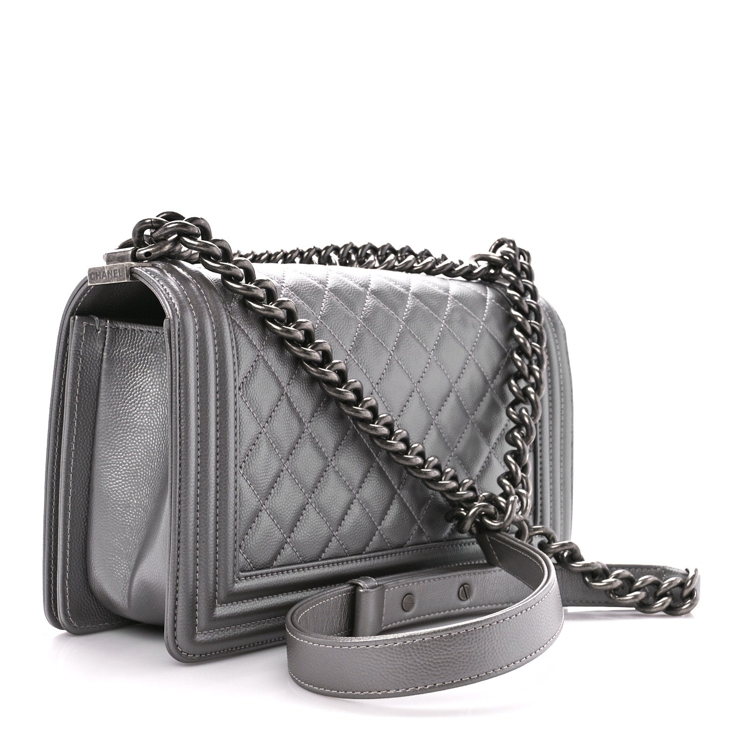 Chanel Metallic Caviar Quilted Medium Boy Flap Silver 3 of 10
