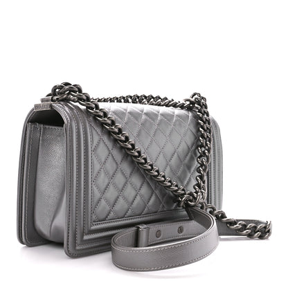 Chanel Metallic Caviar Quilted Medium Boy Flap Silver 3 of 10