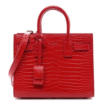 Saint Laurent Calfskin Crocodile Embossed Nano Sac De Jour Red 1 of 12