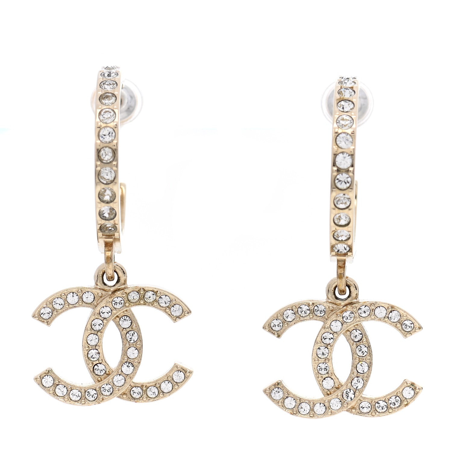 Chanel Crystal Lock Symbols CC Hoop Drop Earrings Gold 1 of 5