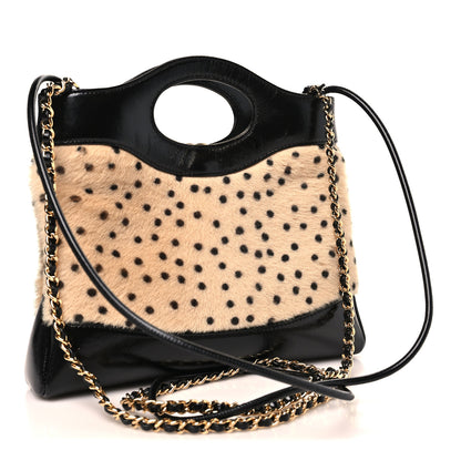 Chanel Shiny Lambskin Pony Hair Cheetah Printed Mini 31 Shopping Bag Light Beige Black Light Beige Black 3 of 11