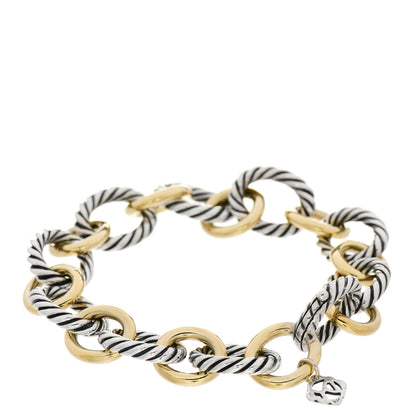 David Yurman Sterling Silver 18K Yellow Gold 12mm Large Oval Link Bracelet 2 of 3