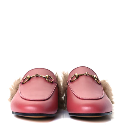 Gucci Calfskin Fur Womens Princetown Slippers 35 Lipstick Rose Natural 2 of 9