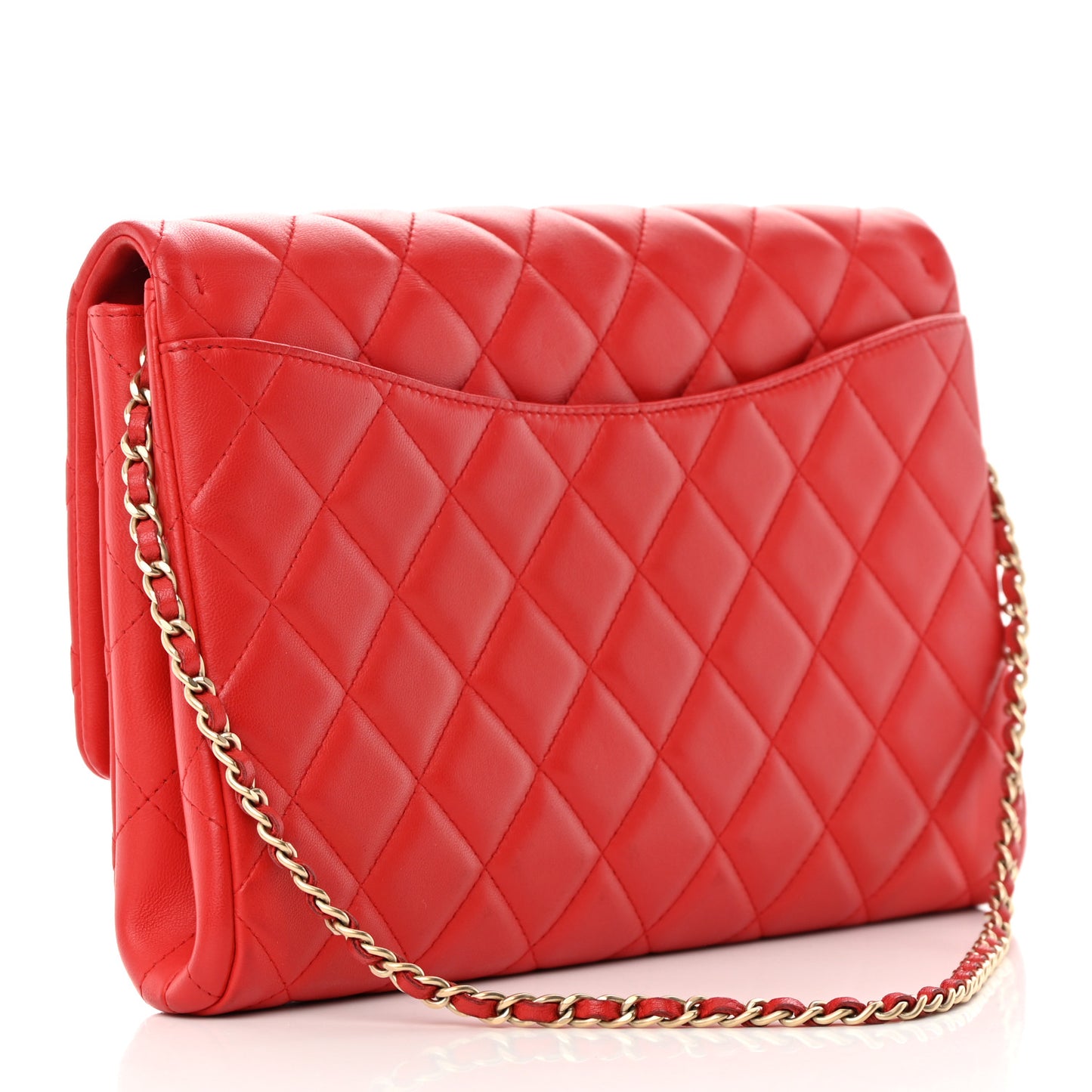 Lambskin Quilted Clutch with Chain Flap Red