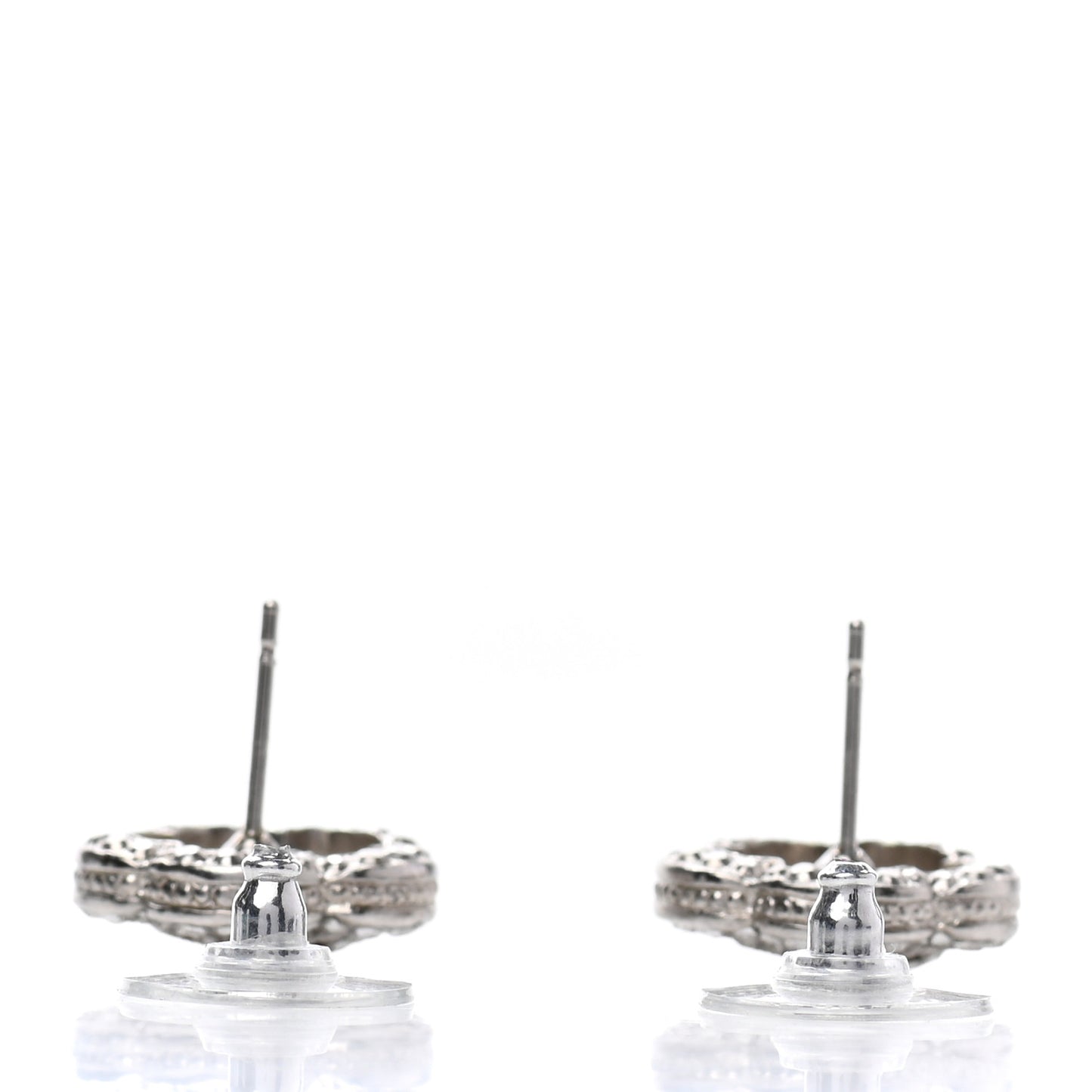 Crystal Coco Flapper Camellia CC Stud Earrings Silver