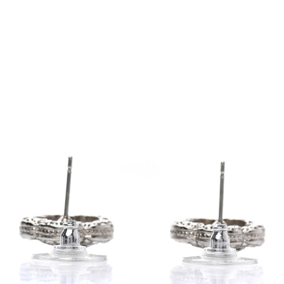 Chanel Crystal Coco Flapper Camellia CC Stud Earrings Silver 3 of 4