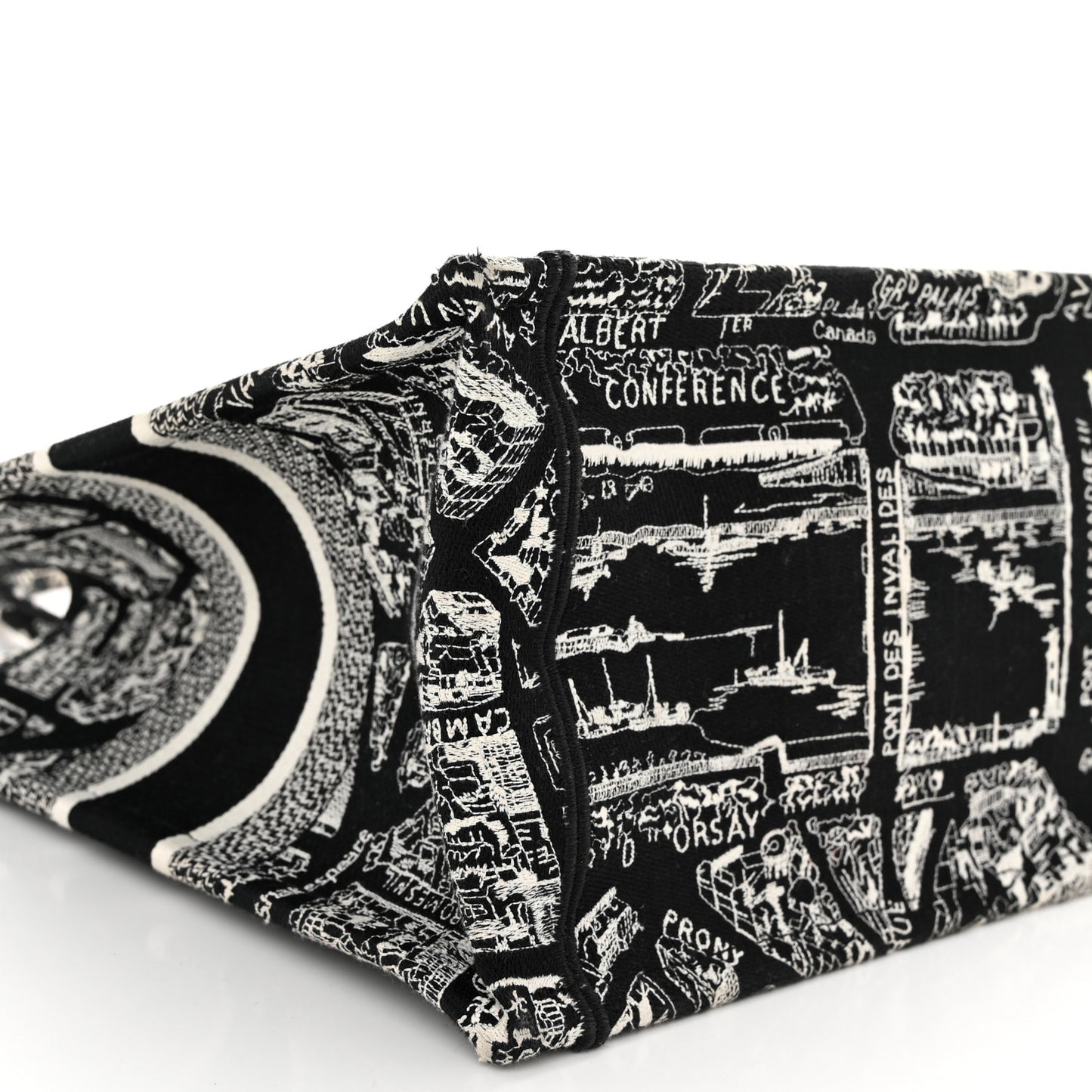 Canvas Embroidered Medium Plan De Paris Book Tote Black White