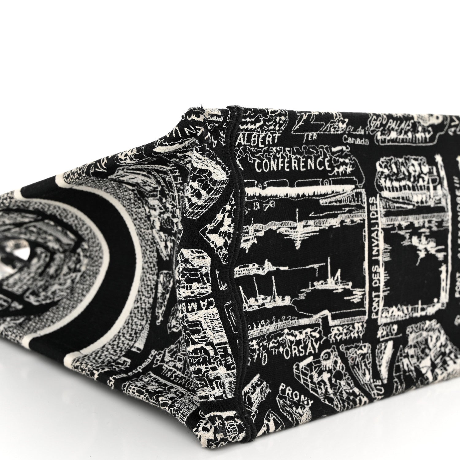 Christian Dior Canvas Embroidered Medium Plan De Paris Book Tote Black White 9 of 12