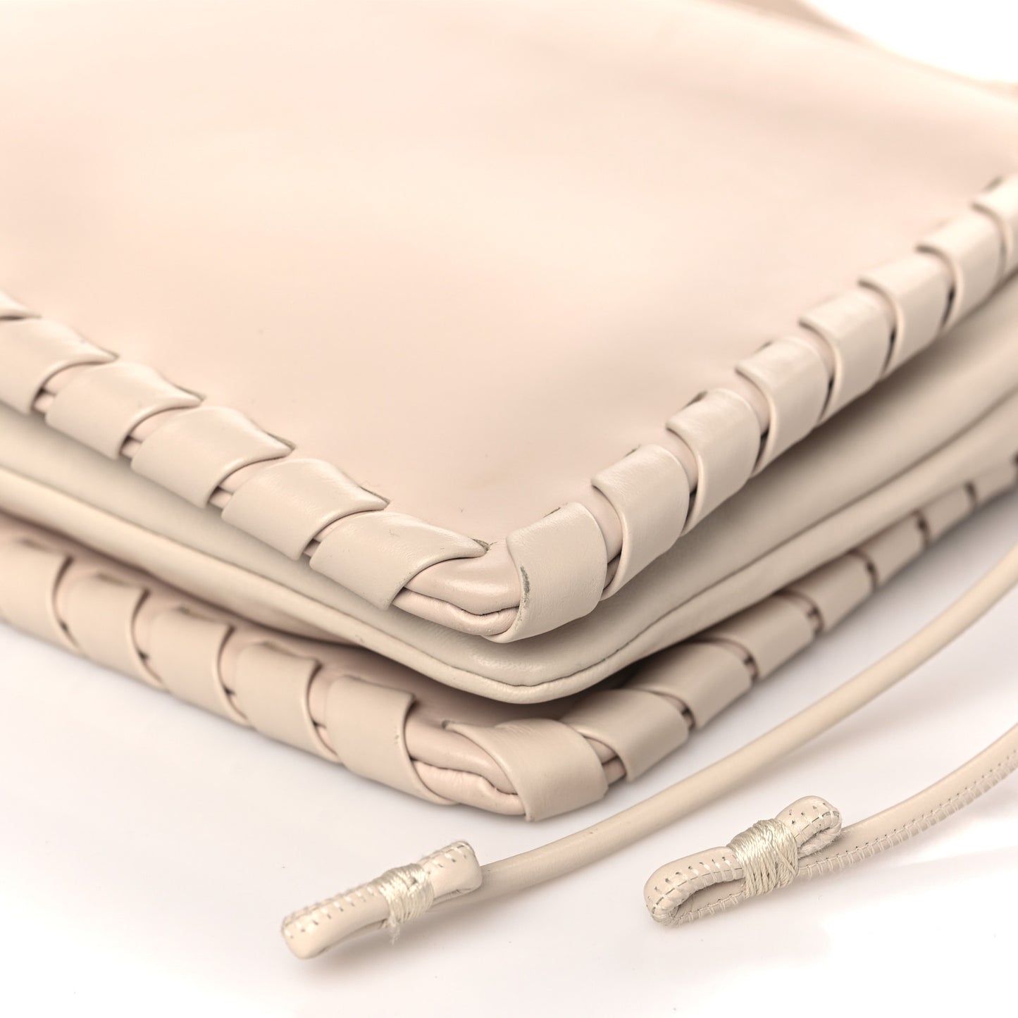 Calfskin Mate Woven Drawstring Shoulder Bag Nude