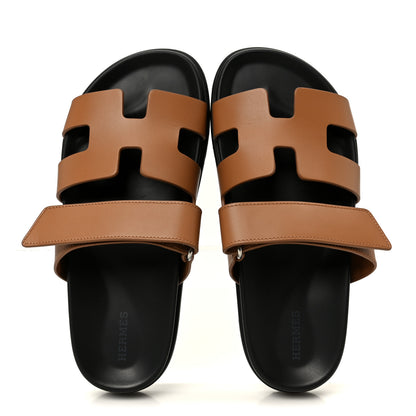 Hermes Calfskin Womens Chypre Sandals 37.5 Gold 2 of 9