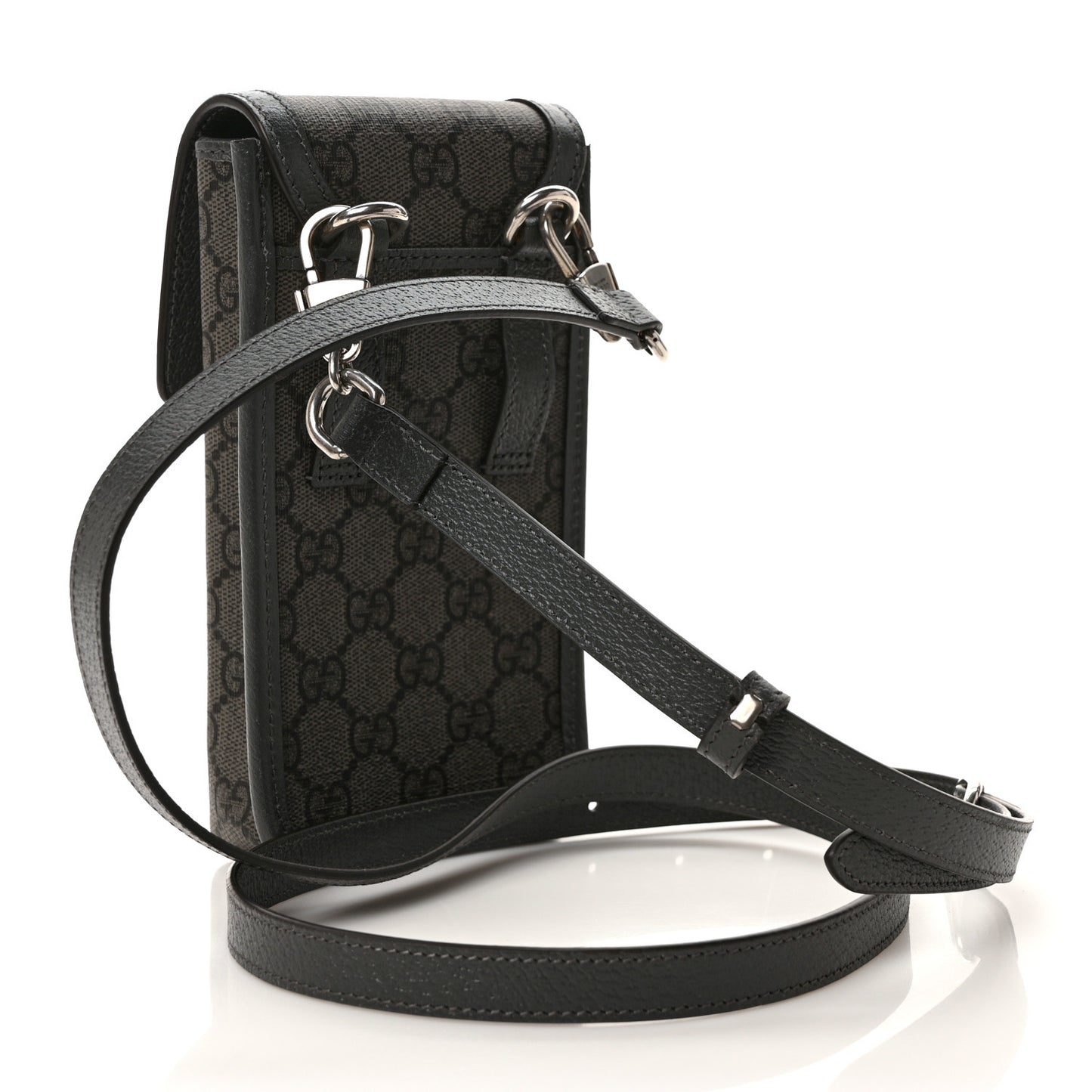 GG Supreme Monogram Textured Dollar Calfskin Phone Crossbody Bag Grey Black Graphite Grey