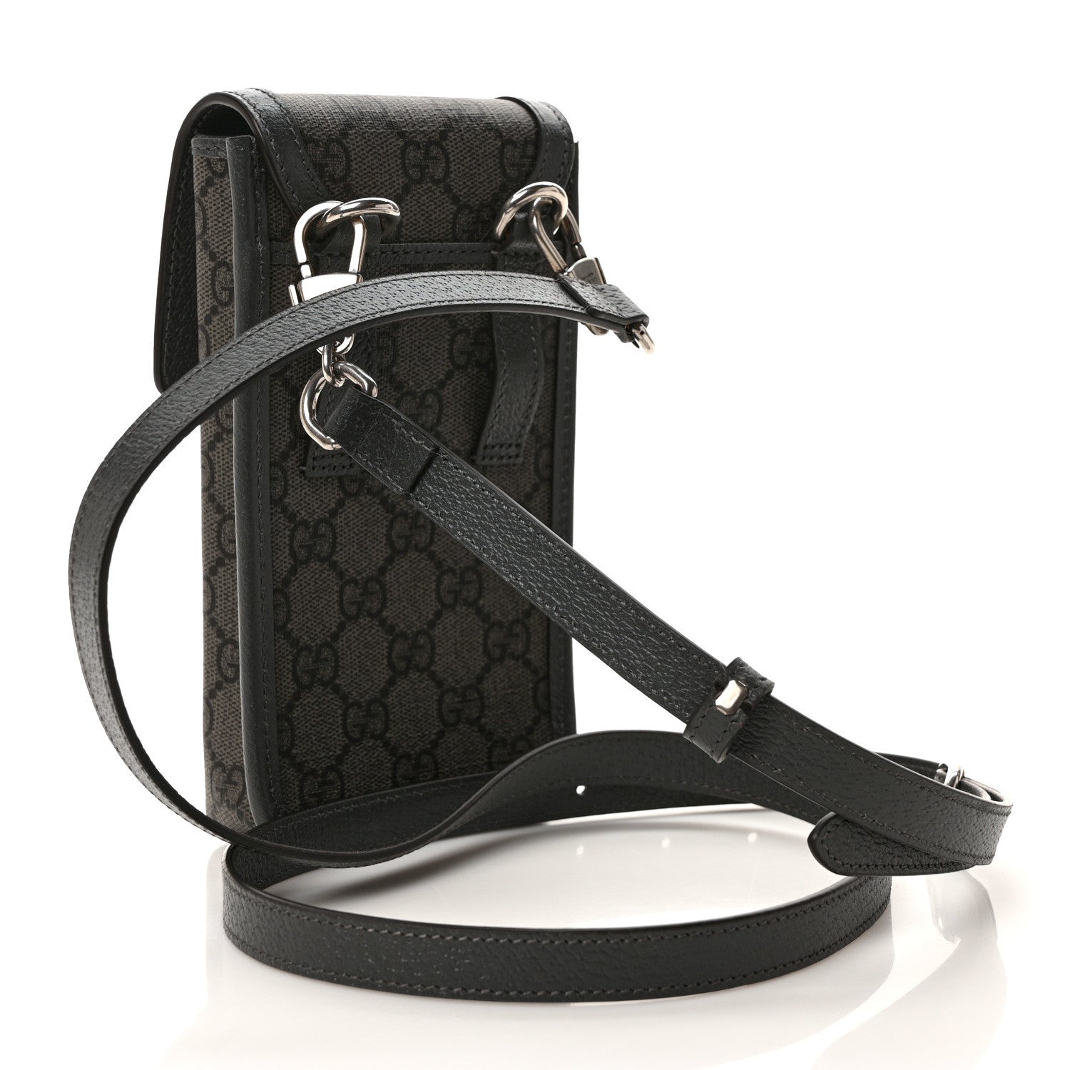 Gucci GG Supreme Monogram Textured Dollar Calfskin Phone Crossbody Bag Grey Black Graphite Grey 3 of 9