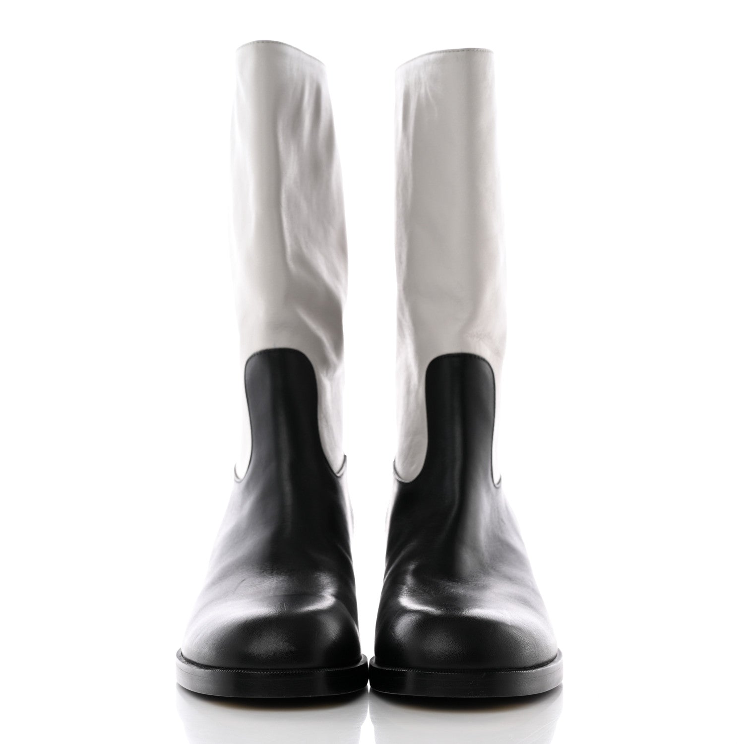 Chanel Calfskin CC Logo Mid Calf Boots Light Grey Black 2 of 19