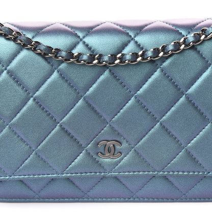 Chanel Metallic Lambskin Wallet On Chain WOC Turquoise 8 of 11