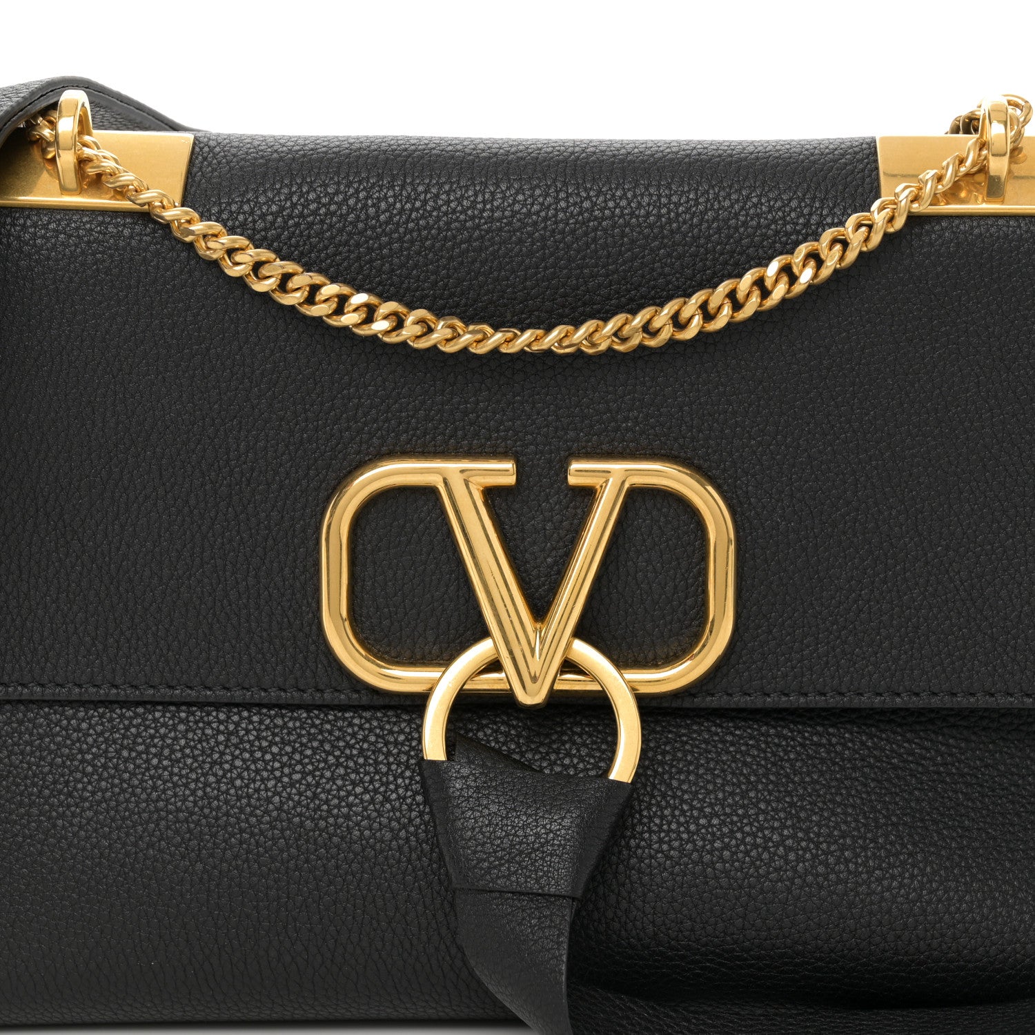 Valentino Garavani Pebbled Calfskin Small VRing Chain Shoulder Bag Black 7 of 9
