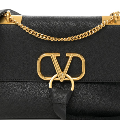 Valentino Garavani Pebbled Calfskin Small VRing Chain Shoulder Bag Black 7 of 9