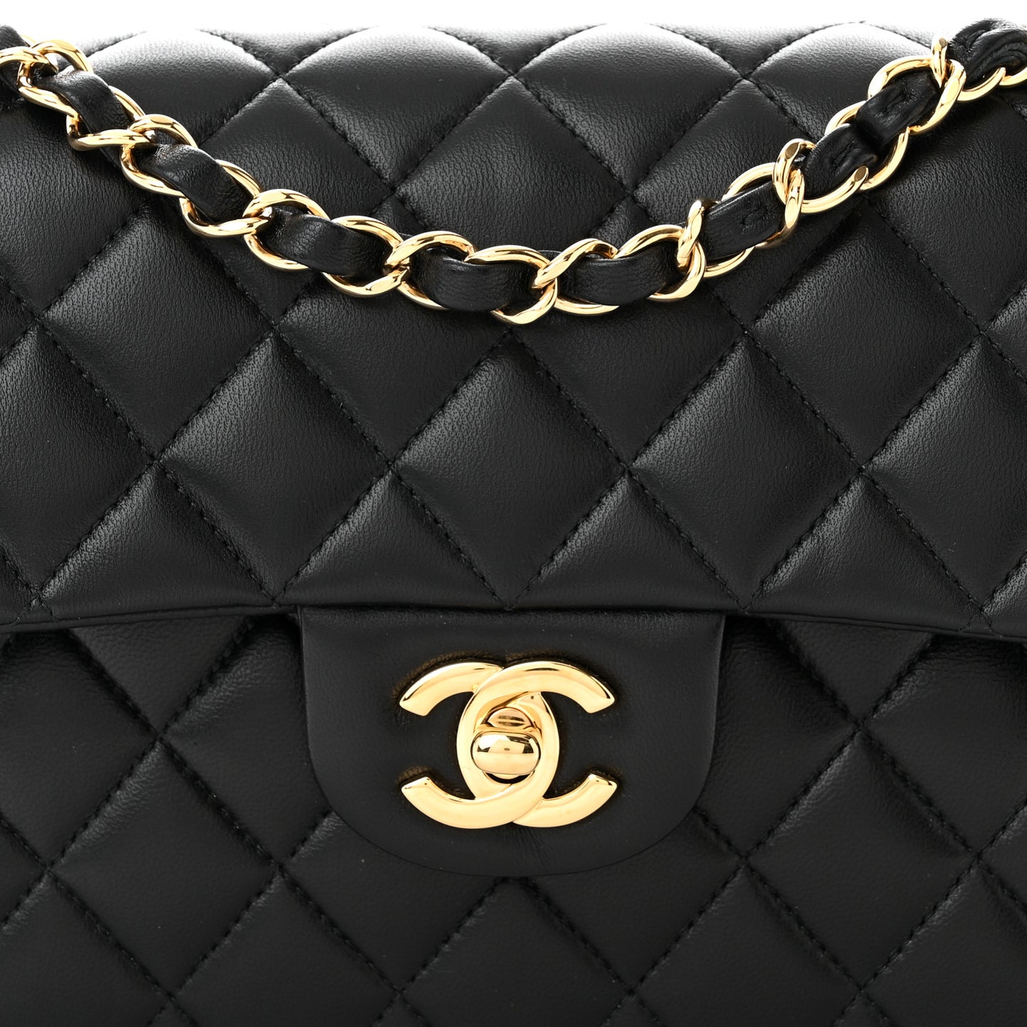 Lambskin Quilted Small Double Flap Black