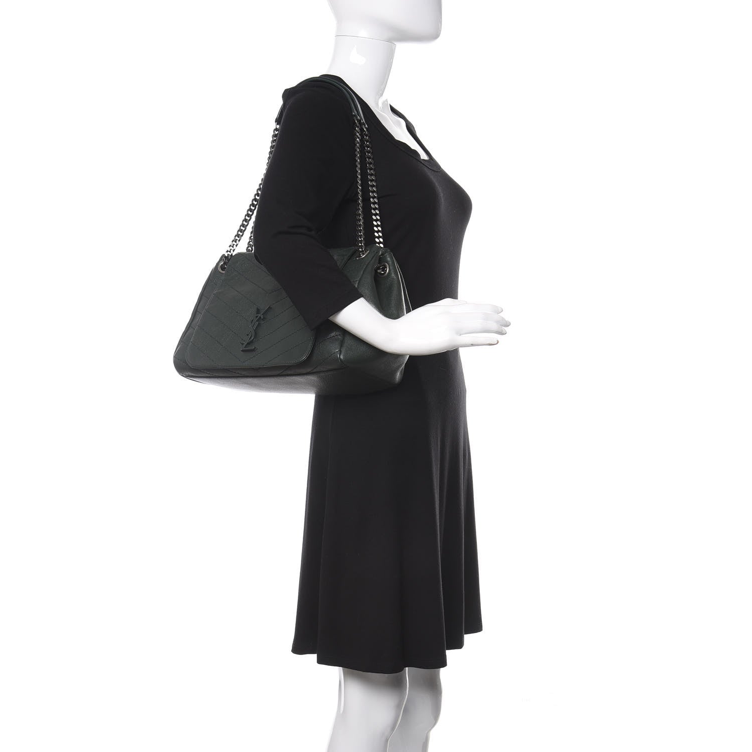 Saint Laurent Vintage Lambskin Chevron Monogram Medium Nolita Dark Green 2 of 10