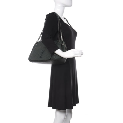 Saint Laurent Vintage Lambskin Chevron Monogram Medium Nolita Dark Green 2 of 10
