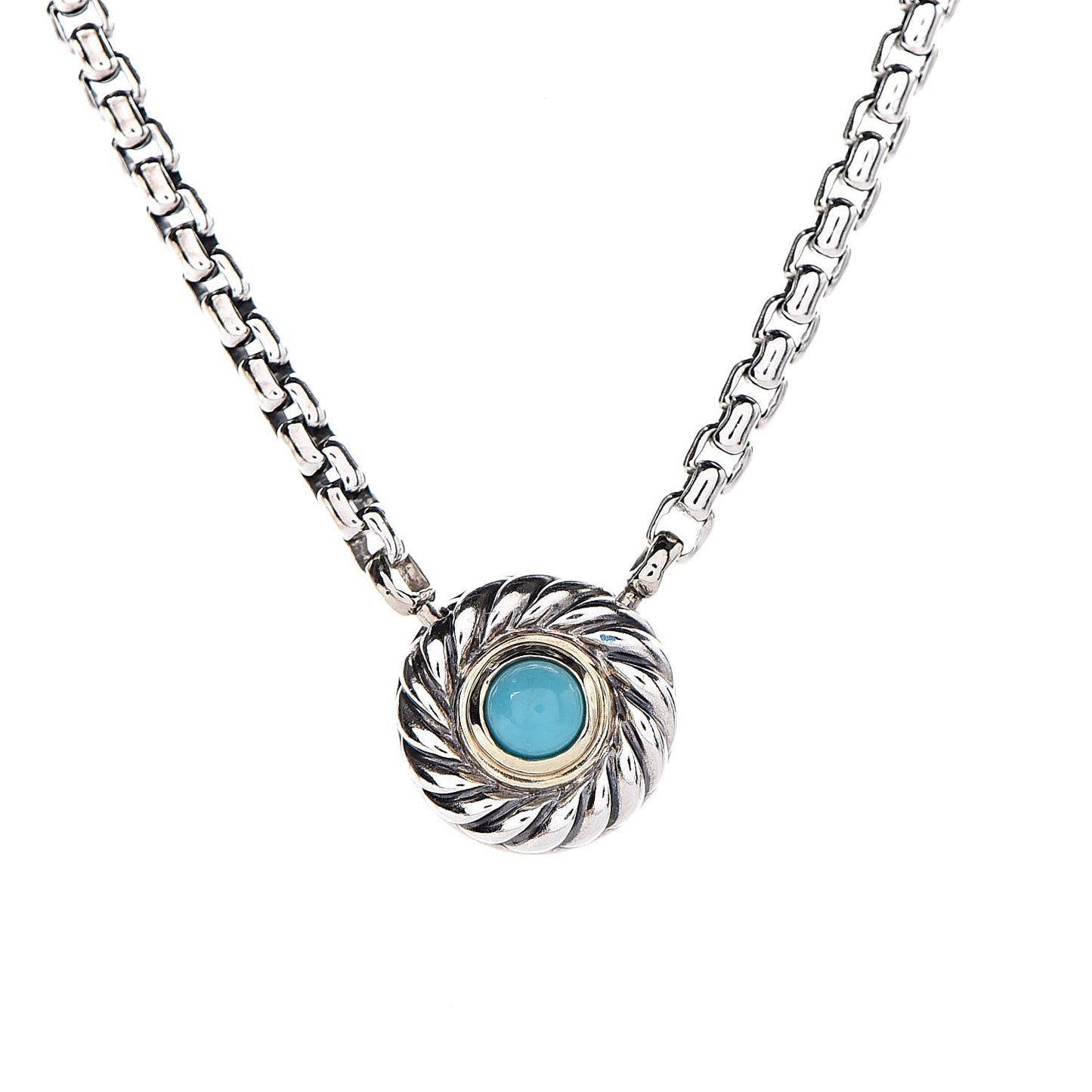 Sterling Silver 14K Yellow Gold Turquoise Cookie Pendant Necklace