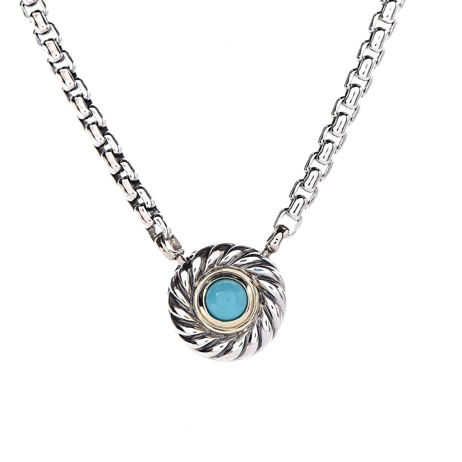 David Yurman Sterling Silver 14K Yellow Gold Turquoise Cookie Pendant Necklace 4 of 6