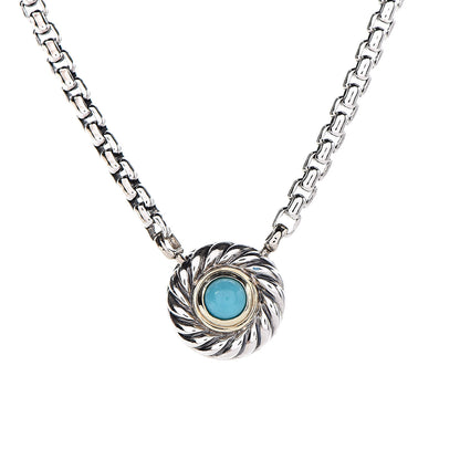 David Yurman Sterling Silver 14K Yellow Gold Turquoise Cookie Pendant Necklace 4 of 6