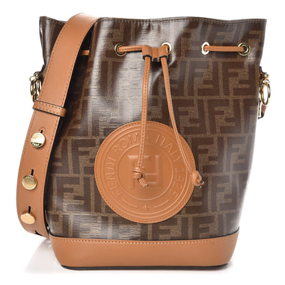 Fendi Glazed Fabric Vitello Grace F is Fendi FF 1974 Stamp Patch Grande Mon Tresor Bucket Bag Mogano Panna Nocciola 1 of 6