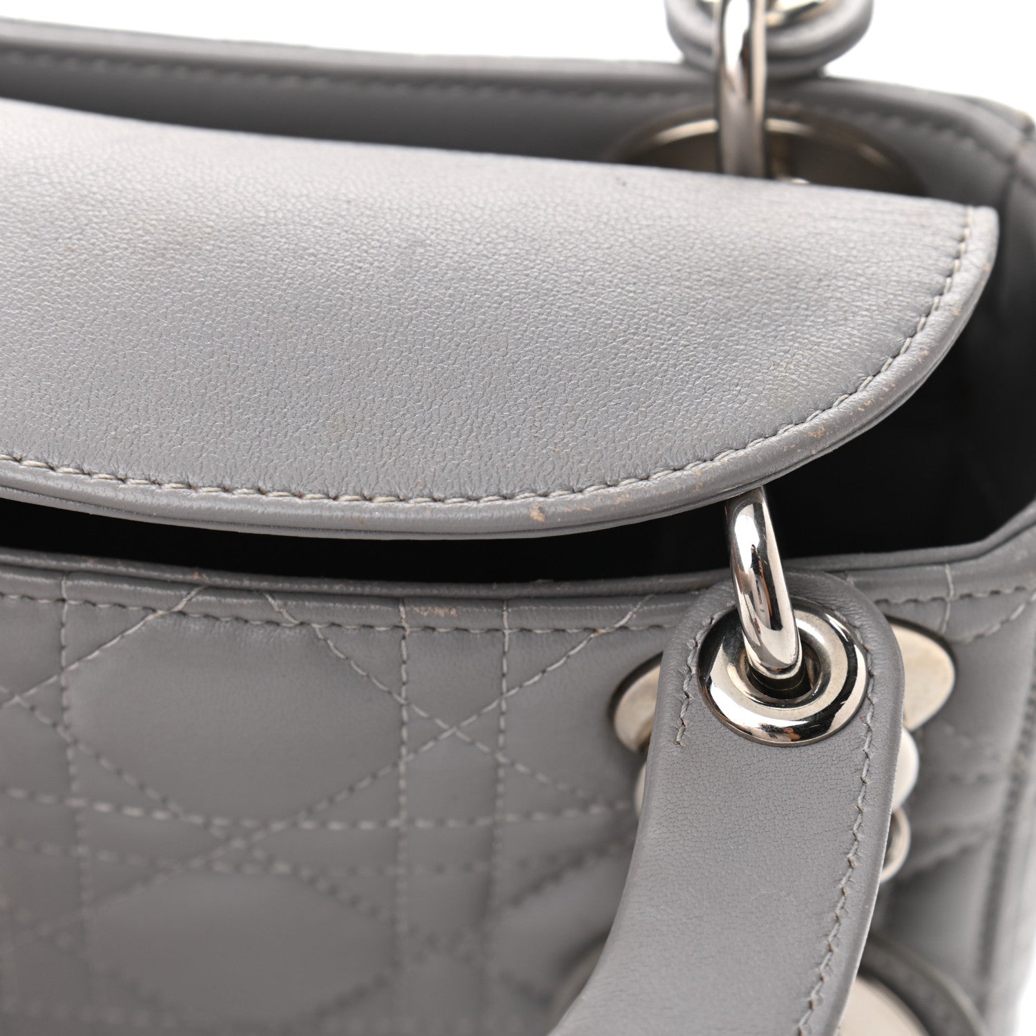 Christian Dior Lambskin Cannage Mini Lady Dior Crystal Strap Grey 8 of 11