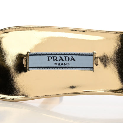 Prada Plexiglass Metallic Calfskin Metal Triangle Logo 65mm Slide Sandals 38.5 Platino 7 of 10