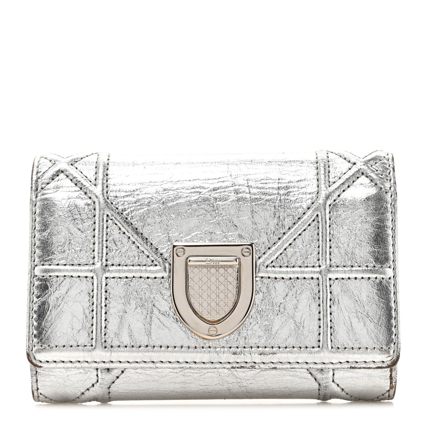 Ceramic Effect Deerskin Cannage Diorama Elancee Wallet Silver
