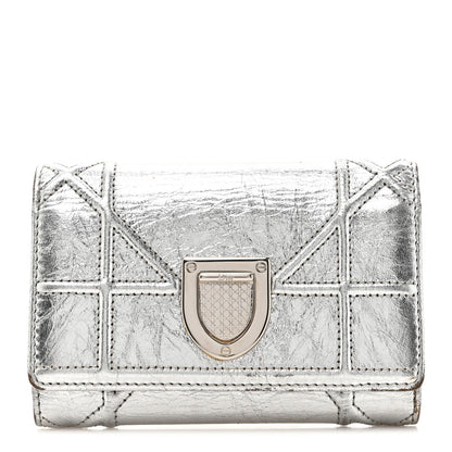 Christian Dior Ceramic Effect Deerskin Cannage Diorama Elancee Wallet Silver 1 of 13