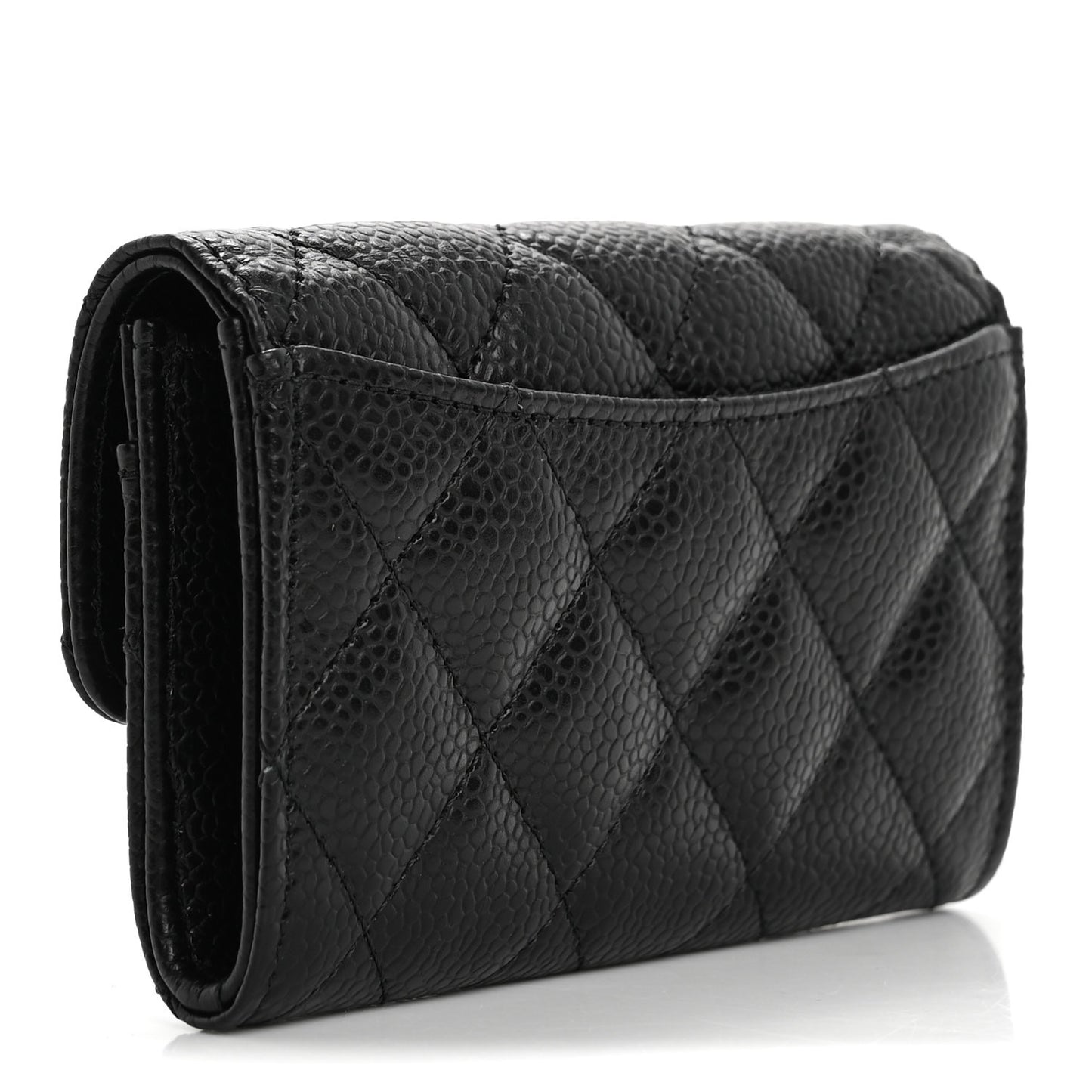Caviar Quilted Flap Card Holder Wallet Black
