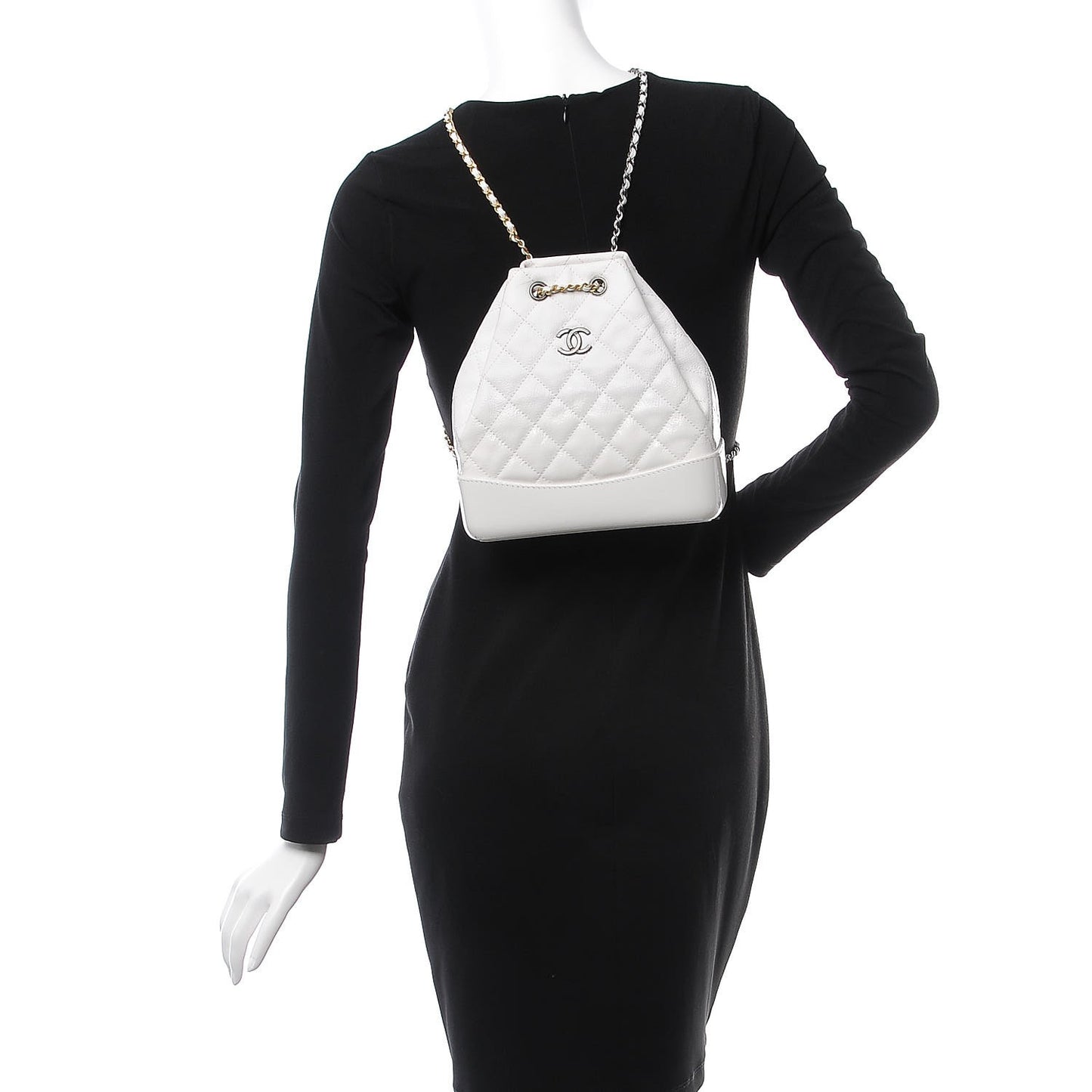Patent Goatskin Quilted Small Gabrielle Backpack White