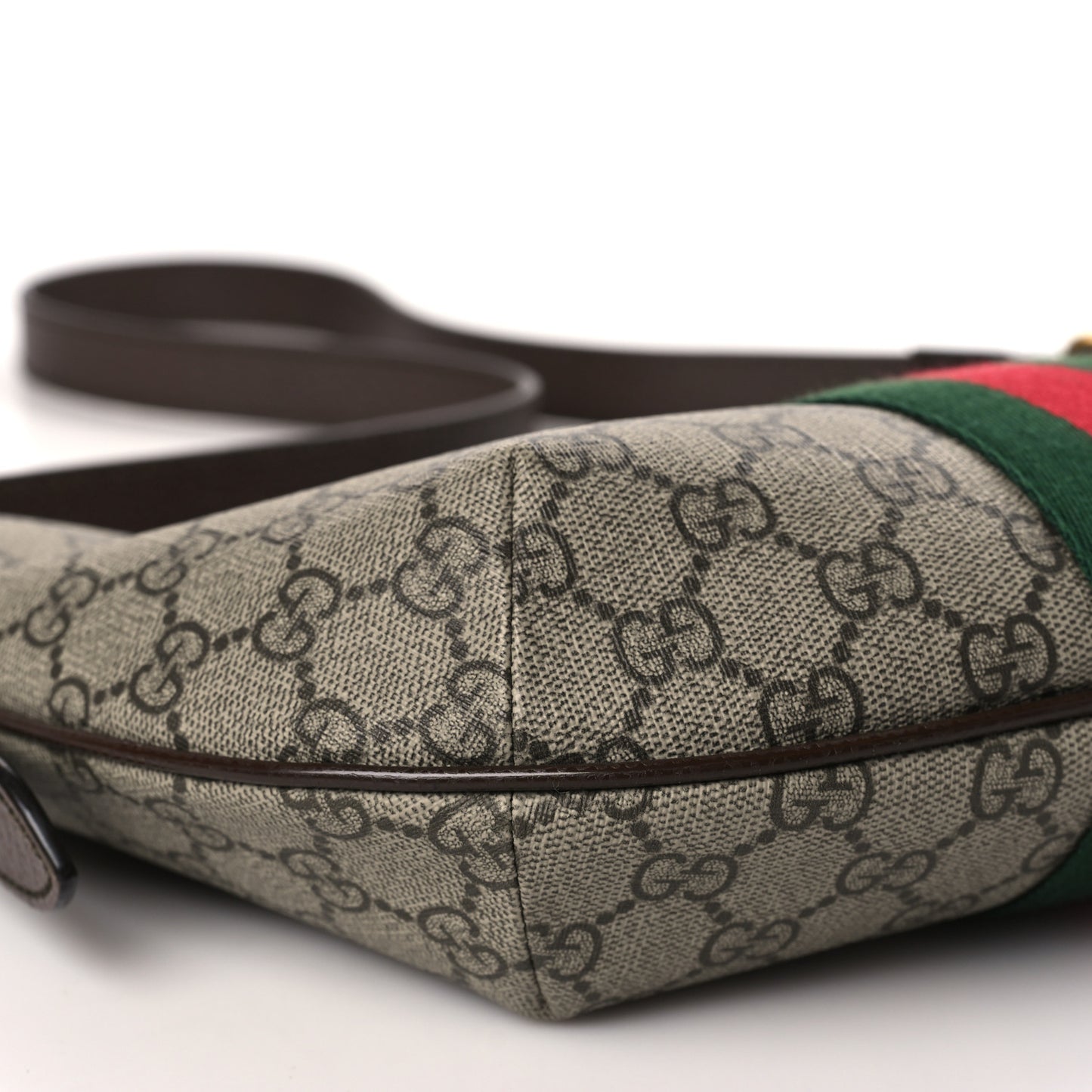 GG Supreme Monogram Web Small Ophidia Half Moon Hobo Brown