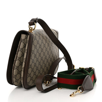 Gucci GG Supreme Monogram Textured Dollar Calfskin Web Medium Blondie Shoulder Flap Bag Beige Ebony New Acero 3 of 15