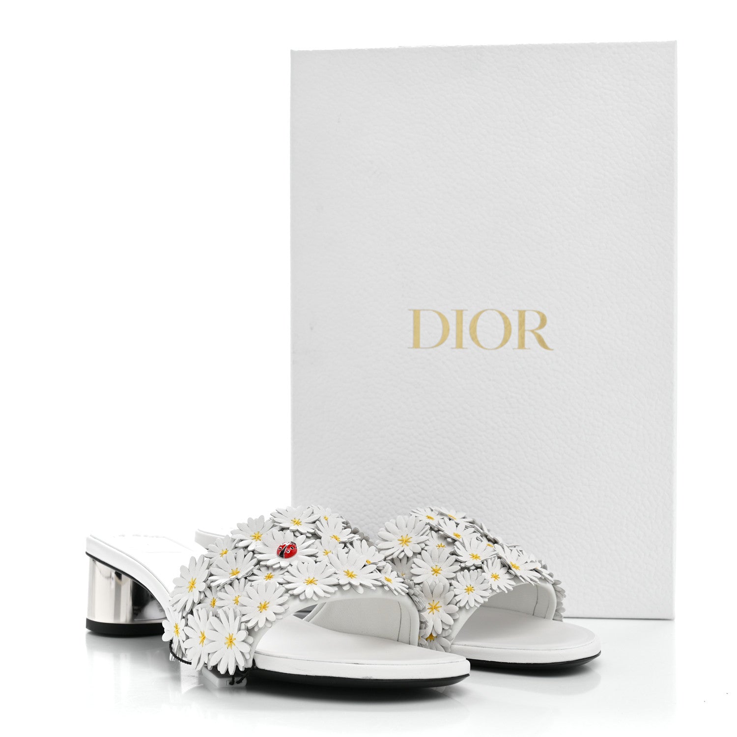 Christian Dior Lambskin Daisy Embroidered Dior Bloom Heeled Slide Sandals 39 White 10 of 10