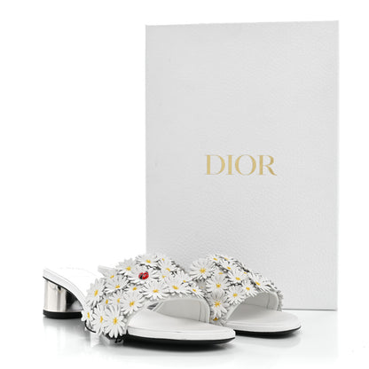 Christian Dior Lambskin Daisy Embroidered Dior Bloom Heeled Slide Sandals 39 White 10 of 10
