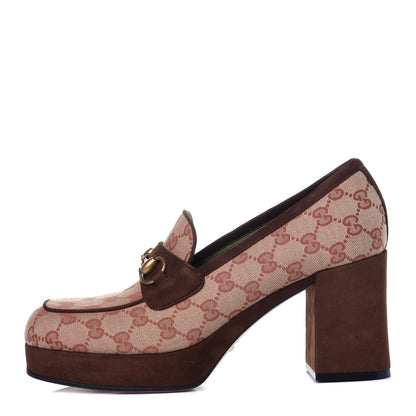 Gucci GG Monogram Suede Houdan Mid Heel Platform Loafers 41 Beige Ruggine Maroon 1 of 13