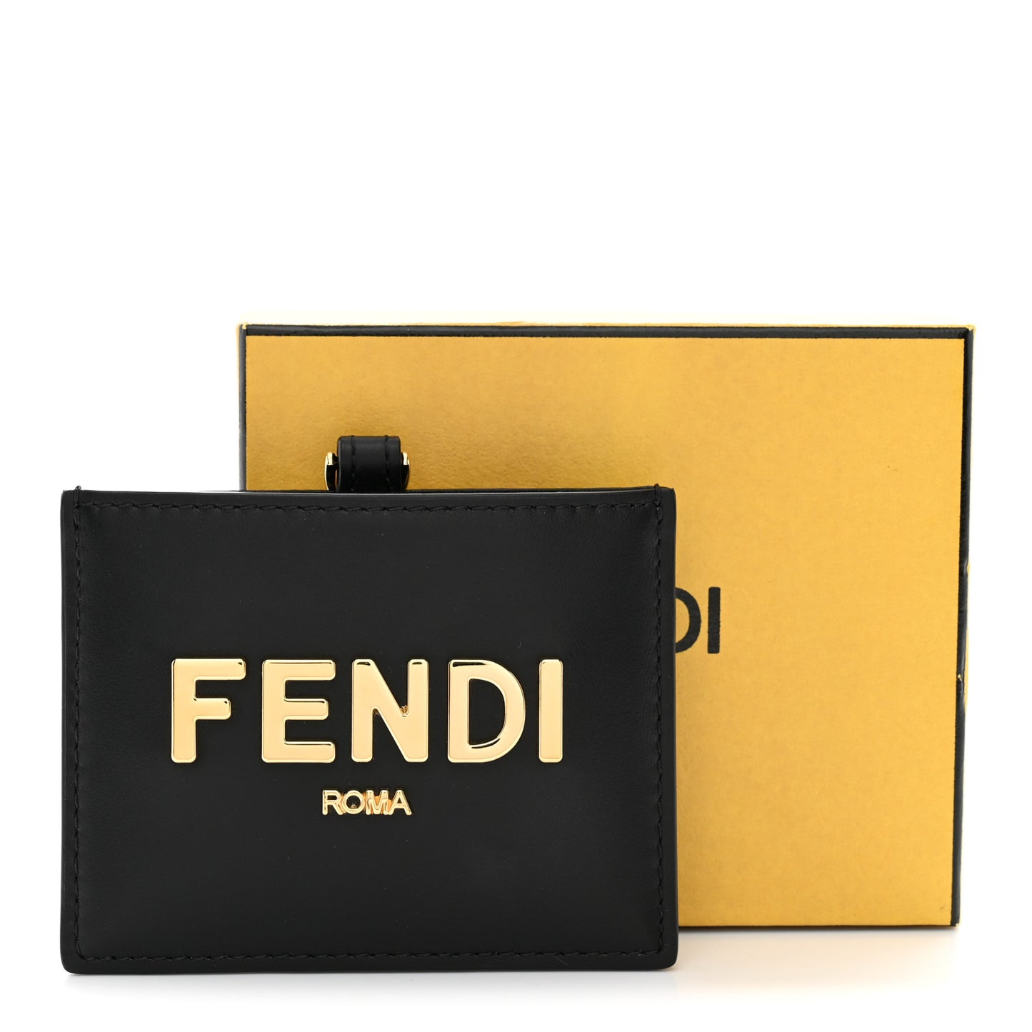 Vitello Kyoto Metal Fendi Roma Logo Badge Holder With Chain Black