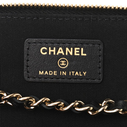 Chanel Lambskin Camellia Embossed Small Vanity Case With Chain Black 6 of 11