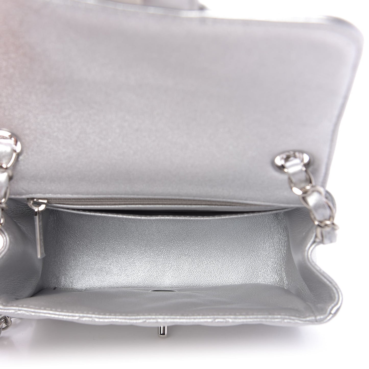 Metallic Lambskin Quilted Mini Square Flap Silver