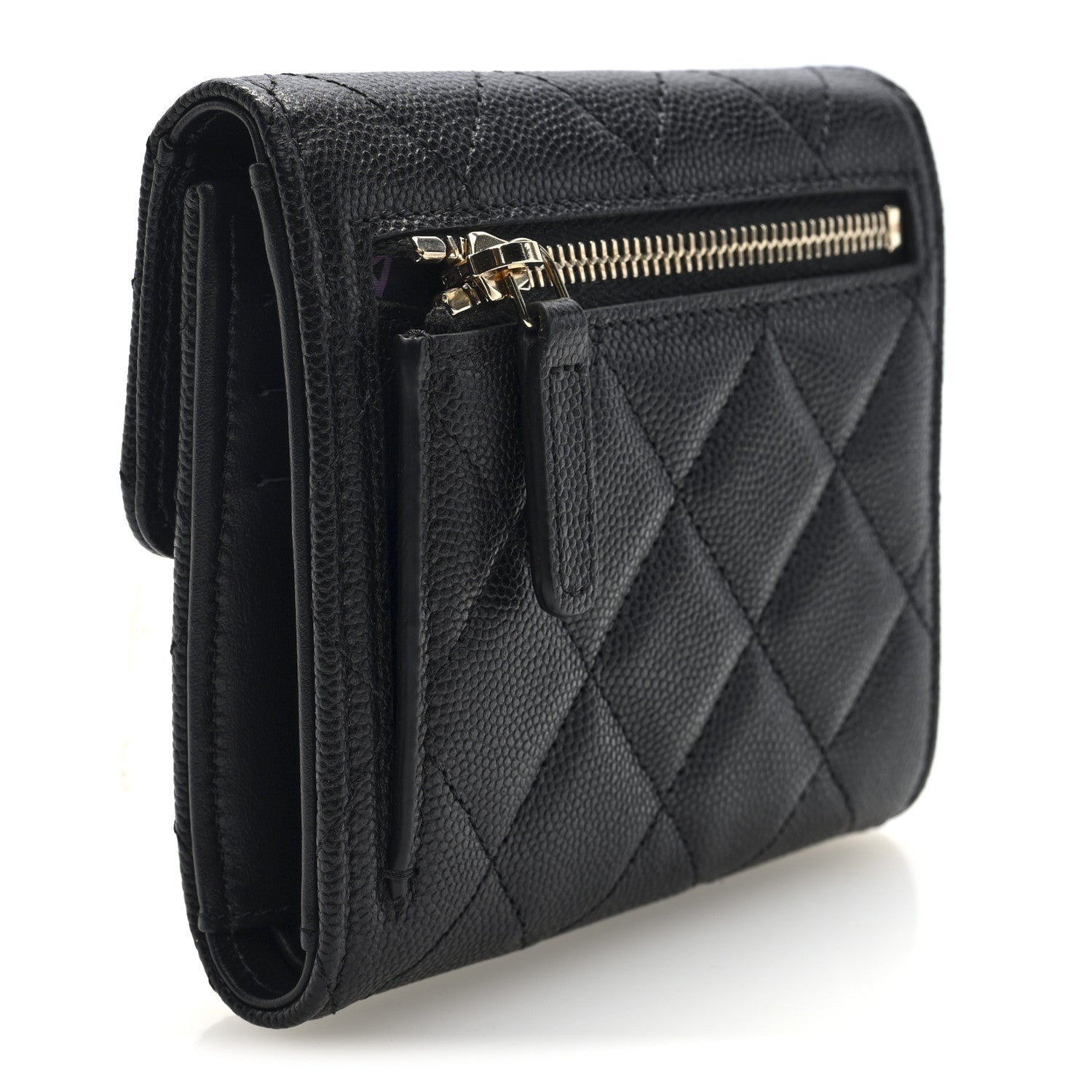 Chanel Caviar Quilted Chain Embossed Compact Flap Wallet Black 3 of 8