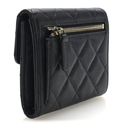 Chanel Caviar Quilted Chain Embossed Compact Flap Wallet Black 3 of 8