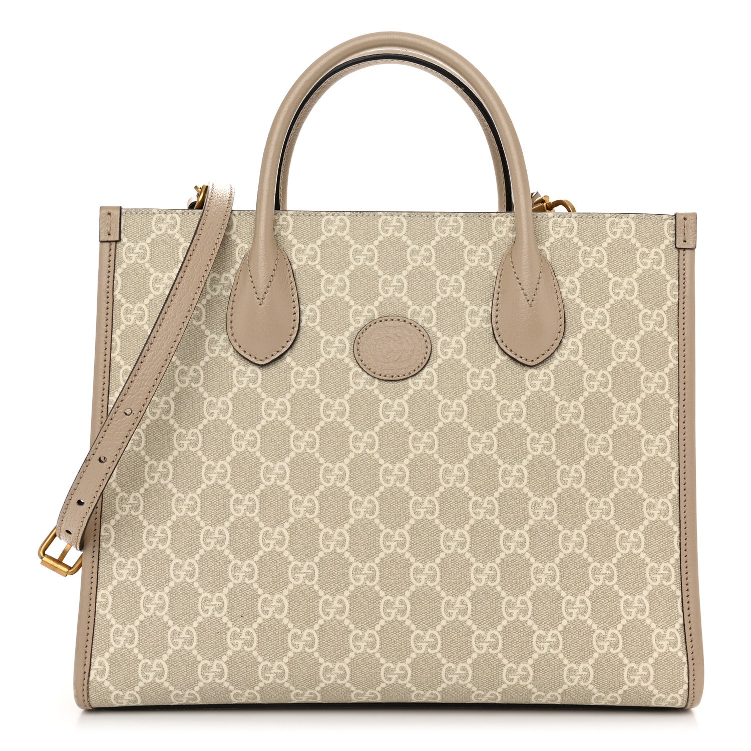 Gucci GG Supreme Monogram Textured Dollar Calfskin Small Retro Interlocking G Tote Bag Beige Mystic White Oatmeal 1 of 10