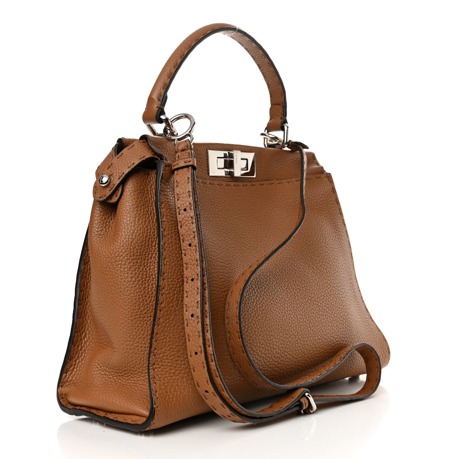 Fendi Cuoio Romano Selleria Bi-Color Medium Peekaboo Iconic Satchel Mou Deserto 3 of 11